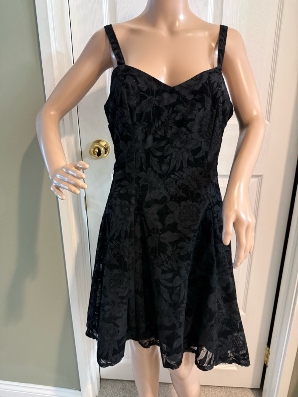 Vintage Y2K Velvet Burnout Glitter Mini Dress Size 11/12 Black Whimsigoth